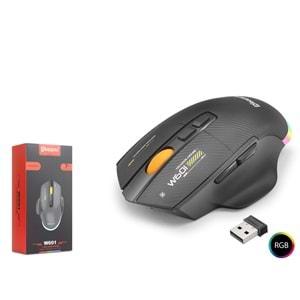 Mkespn W601B Gaming Mouse Kablosuz + Kablolu 12800 Dpi 7 Tuş Makro 1000Hz Rgb Oyuncu Mouse Siyah