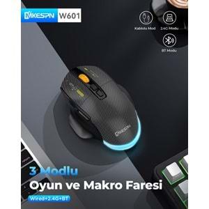 Mkespn W601W Gaming Mouse Kablosuz + Kablolu 12800 Dpi 7 Tuş Makro 1000Hz Rgb Oyuncu Mouse Beyaz
