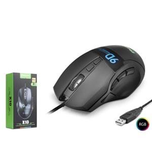 Mkespn X10 Gaming Mouse Kablolu 12800 Dpi 9 Tuş Makro 1000Hz Rgb Oyuncu Mouse Siyah