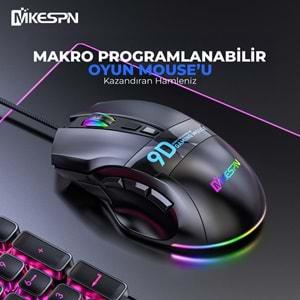Mkespn X10 Gaming Mouse Kablolu 12800 Dpi 9 Tuş Makro 1000Hz Rgb Oyuncu Mouse Siyah