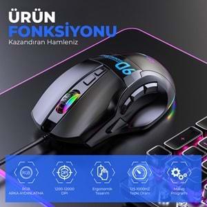 Mkespn X10 Gaming Mouse Kablolu 12800 Dpi 9 Tuş Makro 1000Hz Rgb Oyuncu Mouse Siyah