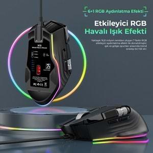Mkespn X13 Gaming Mouse Kablolu 12400 Dpi 10 Tuş Makro Rgb Oyuncu Mouse Siyah