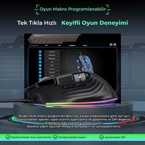 Mkespn X13 Gaming Mouse Kablolu 12400 Dpi 10 Tuş Makro Rgb Oyuncu Mouse Siyah