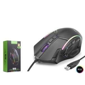Mkespn X15 Gaming Mouse Kablolu 12800 Dpi 12 Tuş Makro 1000Hz Rgb Oyuncu Mouse Siyah
