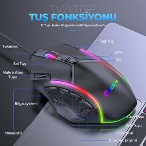 Mkespn X15 Gaming Mouse Kablolu 12800 Dpi 12 Tuş Makro 1000Hz Rgb Oyuncu Mouse Siyah