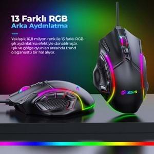 Mkespn X15 Gaming Mouse Kablolu 12800 Dpi 12 Tuş Makro 1000Hz Rgb Oyuncu Mouse Siyah