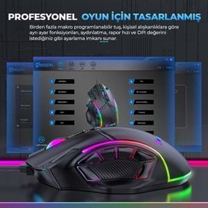Mkespn X15 Gaming Mouse Kablolu 12800 Dpi 12 Tuş Makro 1000Hz Rgb Oyuncu Mouse Siyah