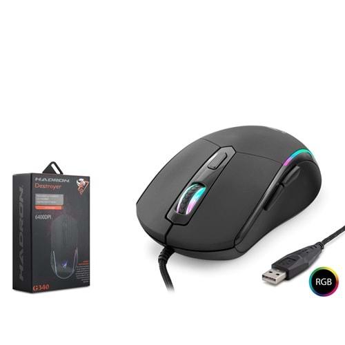 HADRON DESTROYER G340 OYUNCU MOUSE KABLOLU 6400 DPI RGB 1.5M