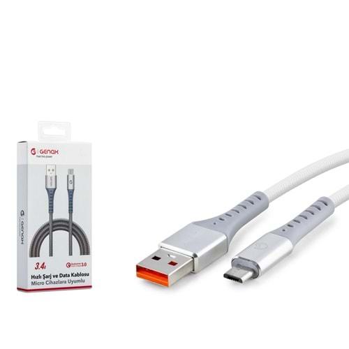 GENAX GNX021 MICRO USB TO USB HASIR KABLO 1M 3.4A GRİ