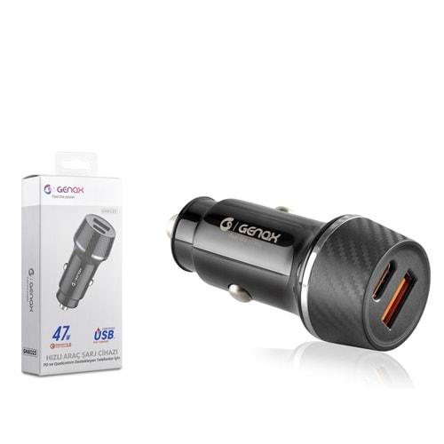 GENAX GNX023 TYPE-C+USB ARAÇ ŞARJ PD ADAPTÖRÜ 4.1A 47W SİYAH