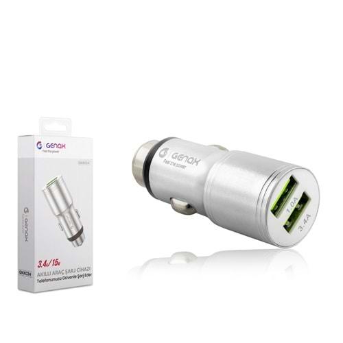 GENAX GNX024 2USB ARAÇ ŞARJ ADAPTÖRÜ 3.4A 15W GRİ