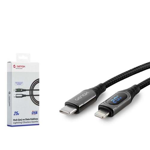 GENAX GNX026 LIGHNING TO USB-C AKILLI KABLO 3.4A 1M SİYAH