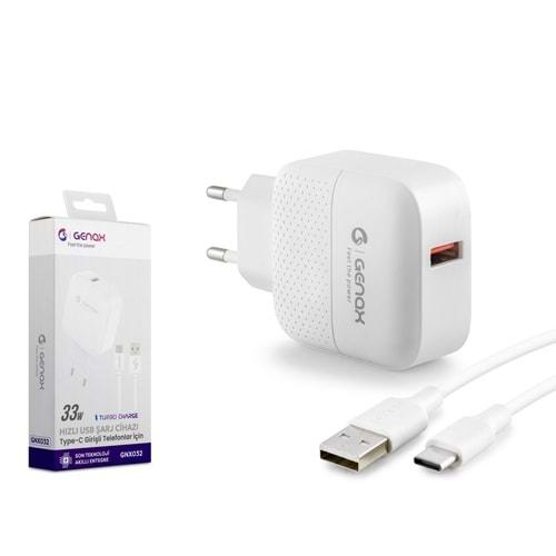 GENAX GNX032S TYPE-C - USB ŞARJ ADAPTÖRÜ SET 33W BEYAZ