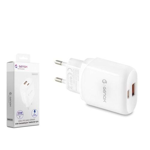 GENAX GNX033A TYPE-C PD + USB ŞARJ ADAPTÖRÜ 33W BEYAZ