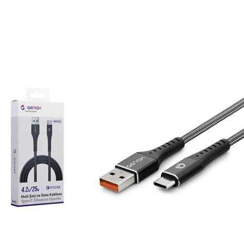 GENAX GNX120 TYPE-C (M) TO USB (M) KABLO HASIR 3.4A SİYAH