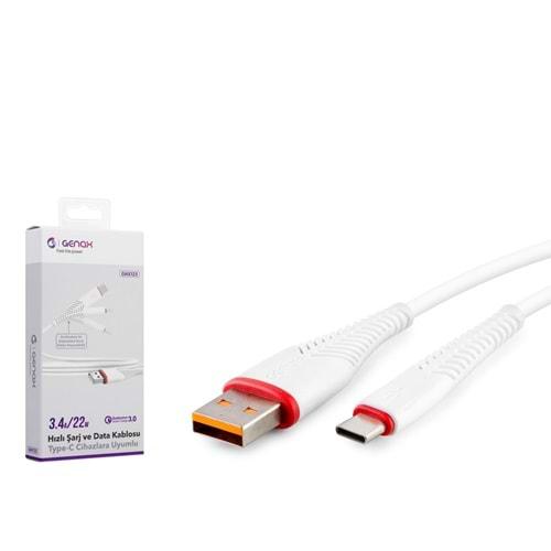 GENAX GNX123 USB-C (M) TO USB (M) KABLO BALIK 3.4A BEYAZ