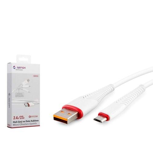 GENAX GNX124 MICRO USB TO USB BALIK KABLO 1M 3.4A BEYAZ