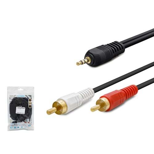 HADRON HDX1032 AUX3.5 (M) TO 2RCA (M) KABLO 2LINE GOLD 5M SİYAH