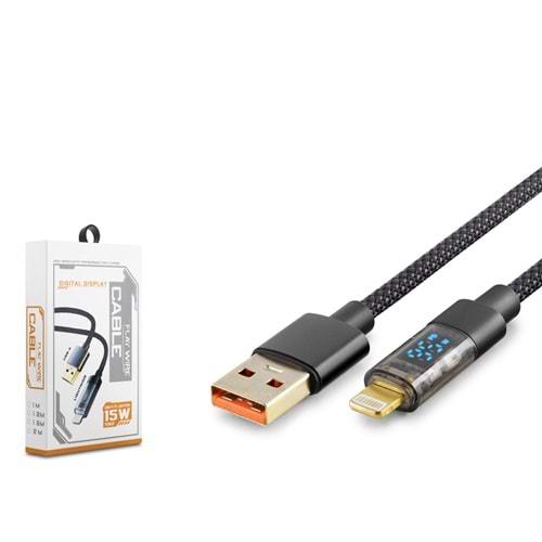 HADRON HDX1301K USB TO LIGHTNING HIZLI ŞARZ KABLOSU DİJİTAL GÖSTERGELİ 15W 1.2M