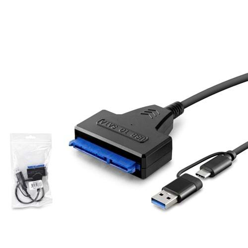 HADRON HDX5571 USB + USB-C (M) TO SATA (M) KABLO 37CM SİYAH