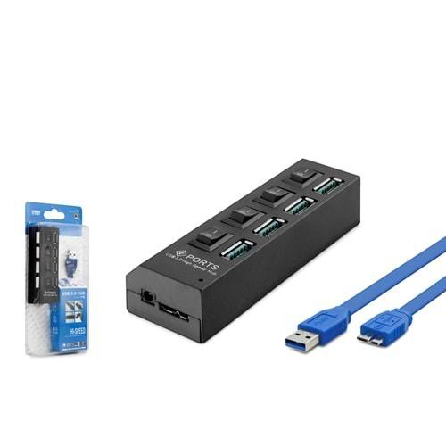 HADRON HDX7016 USB3.0 HUB 4PORT 4ANAHTARLI 1TB 50CM SİYAH