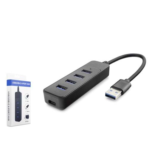 Hadron Hdx7046 Usb Hub 1*Usb 3.0 + 3*Usb 2.0 + Type-C Siyah