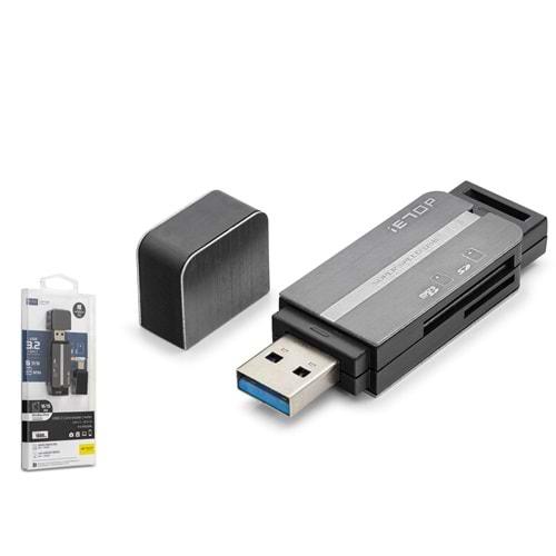 Hadron HDX7054 Kart Okuyucu 5Gbps USB 3.2 SD + microSD 2in1 USB-A/Type-C Çoklayıcı Gri