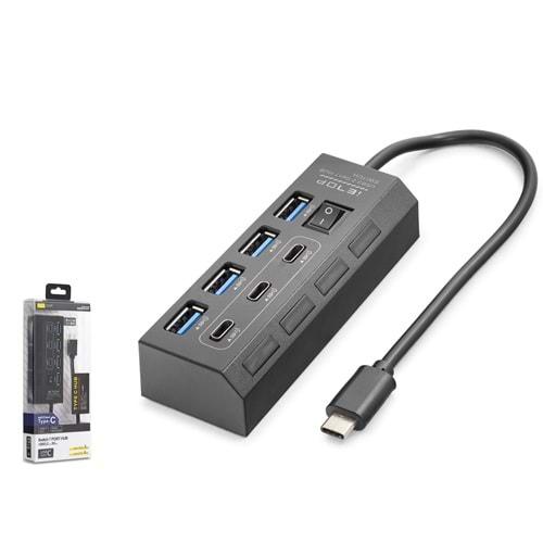 Hadron HDX7057 Type-C Hub 5Gbps 3x USB-C 3.2 + 4x USB-A 3.2 7 Port Anahtarlı Çoklayıcı Siyah