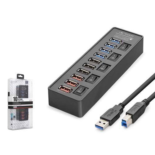 Hadron HDX7063 USB Hub 5Gbps 4x USB 3.1 + 3x USB 2.0 + 3x Fast Charge 10 Port Çoklayıcı Siyah