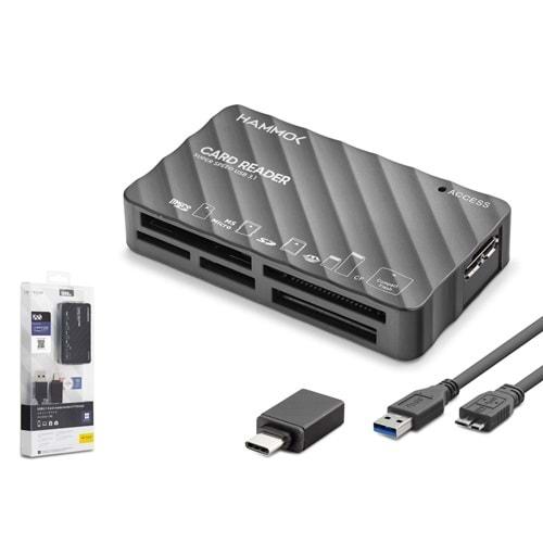Hadron HDX7064 Kart Okuyucu 5Gbps USB 3.1 CF + SD + microSD + MS + XD 6 Slot Çoklu Card Reader Siyah
