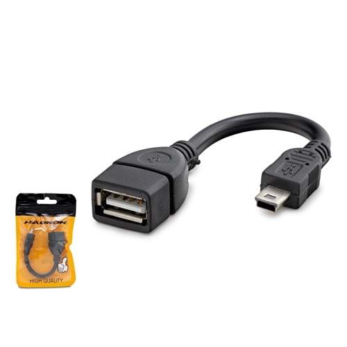 HADRON HDX7557 MINI USB V3/5PIN (M) TO USB (F) KABLO OTG POŞETLİ SİYAH