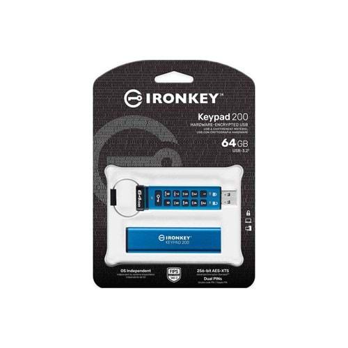 KINGSTON IRONKEY IKKP200-64GB USB FLASH BELLEK TUŞ TAKIMI 200 FIPS 140-3 AES-256 ŞİFRELİ