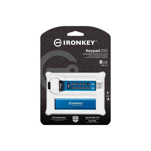 KINGSTON IRONKEY IKKP200-8GB FLASH BELLEK USB ŞİFRELİ TUŞ TAKIMI 200 FIPS 140-3 AES-256