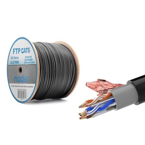 Nodar Nd2002 Ftp Cat6 Dışmekan Kablo 23Awg Çift Pvc 4P* 1/0.57Mm + Al Foil + Transparent Foil + Drain 1/0.35Mm Cca 305M Siyah