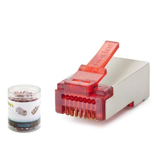 Nodar Nd2419 Cat6E Konnektör Ezrj45 Metal 100Lü Plastik Kutu Kırmızı