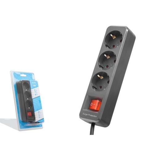 S-Link Spg3-x-3 Akım Korumalı Uzatma Kablosu 3*Priz + Anahtar Blister 1.5M Siyah